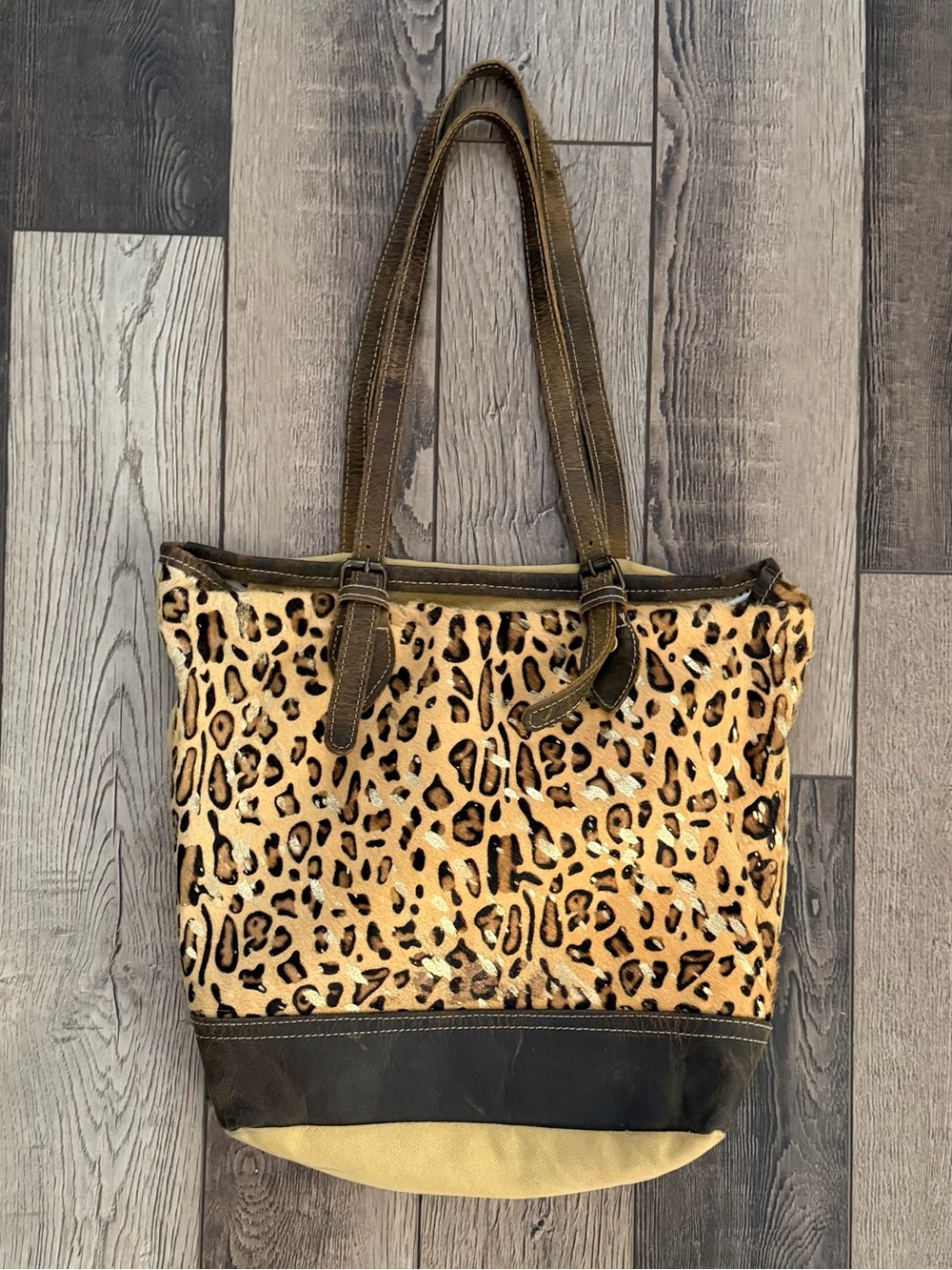 Myra Bag "Barbarian" tote made from canvas and hairon leather with animal print